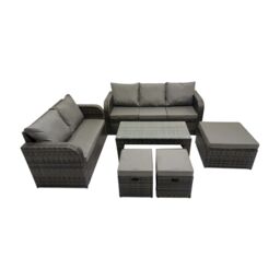 Fimous 3 Seater Sofa Love Sofa Coffee Table with 3 Footstools in Dark Grey - thumbnail 1