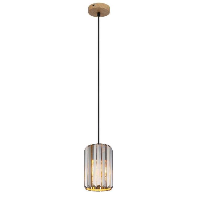 Netlighting Run Slim Pendant Wood Look K5 Crystals Smoke Colored 1x E27 in Brown - image 1
