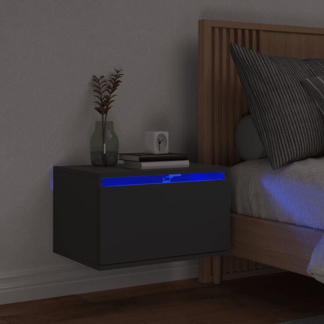 Berkfield Home Wall-mounted Bedside Cabinet with LED Lights Black - image 1