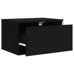 Berkfield Home Wall-mounted Bedside Cabinet with LED Lights Black - thumbnail 6