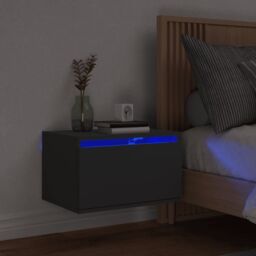 Berkfield Home Wall-mounted Bedside Cabinet with LED Lights Black