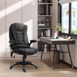 VINSETTO Office Chair, Ergonomic Desk Chair w/ 6-Point Massage & Back Heated, Linen-Feel Fabric Computer Gaming Chair w/ Adjustable Arms, Lumbar