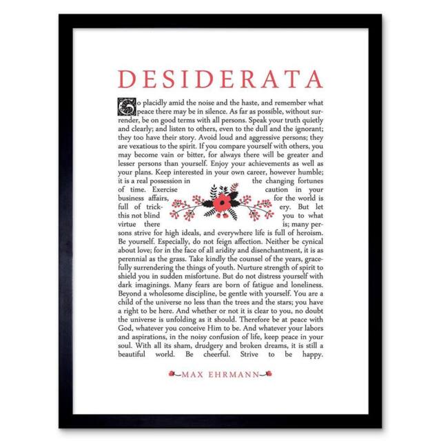 "Wee Blue Coo Quote Desiderata Floral Ehrmann Inspiration 12x16"" Framed Art Print in White - Size: W12"" x H16""" - image 1