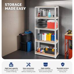 tectake Garage Shelving 350 Kg - Silver - thumbnail 5