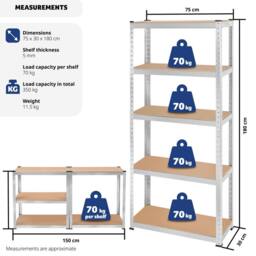 tectake Garage Shelving 350 Kg - Silver - thumbnail 6