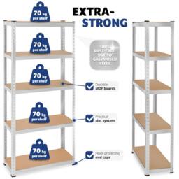 tectake Garage Shelving 350 Kg - Silver - thumbnail 4