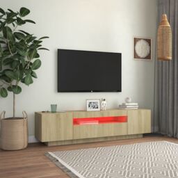 Berkfield Home TV Cabinet with LED Lights Sonoma Oak 160x35x40 cm in Brown - Size: 160 x 35 x 40 cm - thumbnail 5
