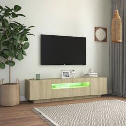 Berkfield Home TV Cabinet with LED Lights Sonoma Oak 160x35x40 cm in Brown - Size: 160 x 35 x 40 cm - thumbnail 4