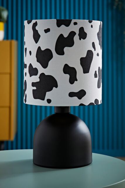 ValueLights Mileys Cow Print Drum Lamp Shade Matte Black Table Lamp - image 1