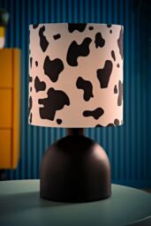 ValueLights Mileys Cow Print Drum Lamp Shade Matte Black Table Lamp - thumbnail 2