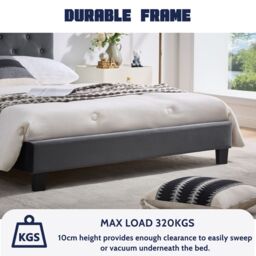 FURNITURE ONE Upholstered Platform Bed Frame with Adjustable Button Tufted Headboard in Grey - Size: Double - thumbnail 4