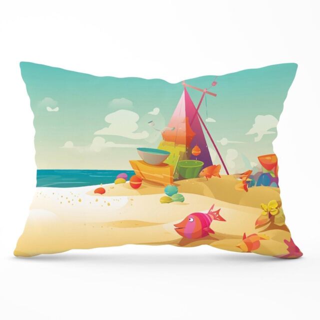 Warren Reed - Designer Fish On A Beach Holiday Cushions in Yellow - Size: 60 cm x 60 cm - image 1
