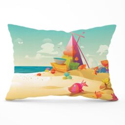 Warren Reed - Designer Fish On A Beach Holiday Cushions in Yellow - Size: 60 cm x 60 cm - thumbnail 1