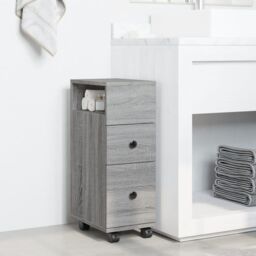 Berkfield Home Narrow Bathroom Cabinet with Wheels Grey Sonoma Engineered Wood - thumbnail 3