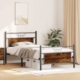 Berkfield Home Durable Bed Frame without Mattress Smoked Oak 100x190 cm Engineer in Brown - thumbnail 4