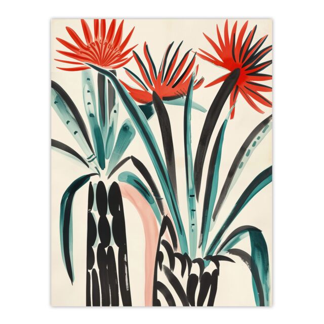 "Artery8 Abstract Red Dahlia Flowers in Vases Painting Wall Art Print - Size: W12"" x H16""" - image 1
