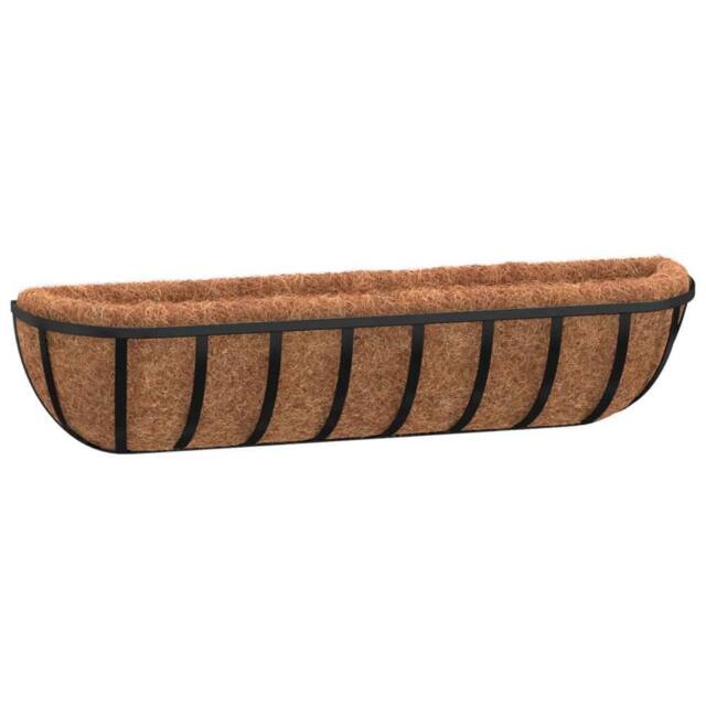 Berkfield Home Wall Troughs 2 pcs with Coco Liners Black 91x20x23 cm Steel - Size: 91 x 20 x 23 cm - image 1