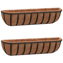 Berkfield Home Wall Troughs 2 pcs with Coco Liners Black 91x20x23 cm Steel - Size: 91 x 20 x 23 cm - thumbnail 3