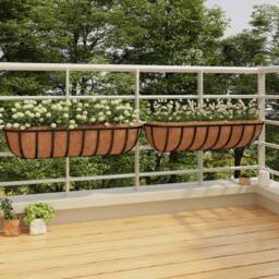 Berkfield Home Wall Troughs 2 pcs with Coco Liners Black 91x20x23 cm Steel - Size: 91 x 20 x 23 cm - thumbnail 2