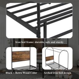 BTM Sturdy Canopy Twin Bed for Teens & Adults, Black+Wood in Black - Size: Single - thumbnail 6