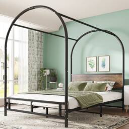 BTM Sturdy Canopy Twin Bed for Teens & Adults, Black+Wood in Black - Size: Single - thumbnail 9