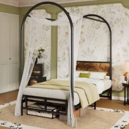 BTM Sturdy Canopy Twin Bed for Teens & Adults, Black+Wood in Black - Size: Single - thumbnail 2