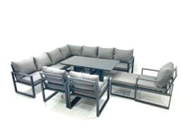 Fimous 11 Seater Outdoor Aluminum Garden Furniture Set Corner Sofa Big Footstool 3 Chairs Adjustable Rising Lifting Dining Table Sets Dark Grey - thumbnail 1
