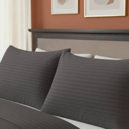 Snug City Microfibre Soft Touch Satin Stripe Housewife Pillowcase Pair in Grey - thumbnail 2