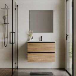 Banyetti Akiro 800mm Wall Hung Vanity with Athena Basin - Walnut in Light Brown - thumbnail 2