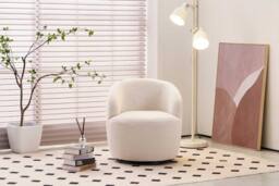 STILVORA Ivory Swivel Accent Armchair with Ergonomic Backrest - thumbnail 5