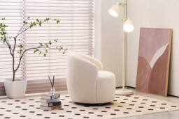 STILVORA Ivory Swivel Accent Armchair with Ergonomic Backrest - thumbnail 4
