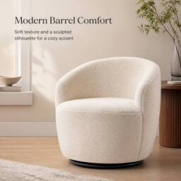 STILVORA Ivory Swivel Accent Armchair with Ergonomic Backrest