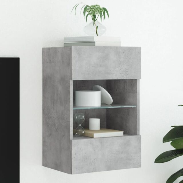 Berkfield Home TV Wall Cabinet with LED Lights Concrete Grey 40x30x60.5 cm - image 1