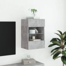 Berkfield Home TV Wall Cabinet with LED Lights Concrete Grey 40x30x60.5 cm - thumbnail 5