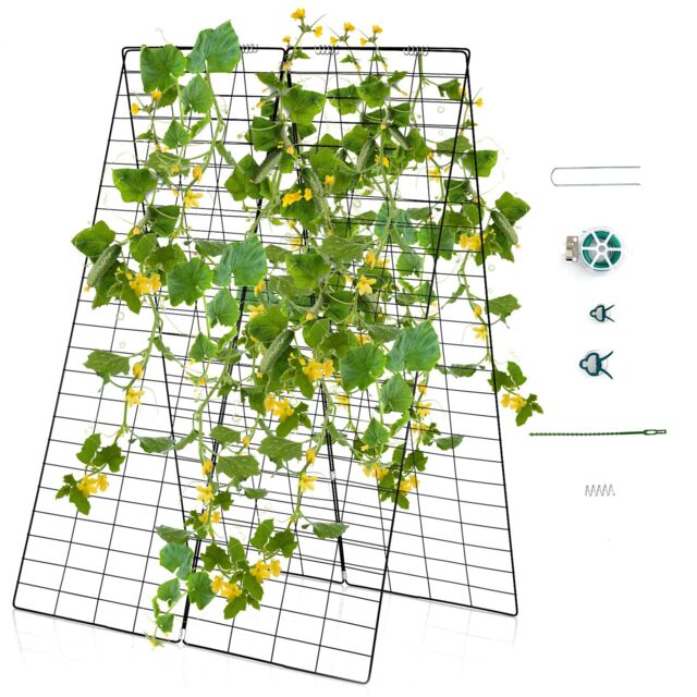 Costway 2-Piece Green Cucumber Garden Trellis A-Frame Grow Support for Climbing Plant in Black - image 1