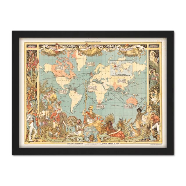 "Artery8 Wall Art Print Crane 1886 Pictorial Map British Empire World Large Framed Wall Décor Art in Brown - Size: W18"" x H24""" - image 1