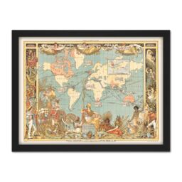 "Artery8 Wall Art Print Crane 1886 Pictorial Map British Empire World Large Framed Wall Décor Art in Brown - Size: W18"" x H24""" - thumbnail 1