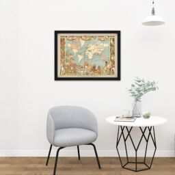 "Artery8 Wall Art Print Crane 1886 Pictorial Map British Empire World Large Framed Wall Décor Art in Brown - Size: W18"" x H24""" - thumbnail 2