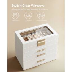 KORVIXA Jewellery Box with Glass Lid 4-Tier Jewellery Organiser in White - Size: 500mm - thumbnail 4