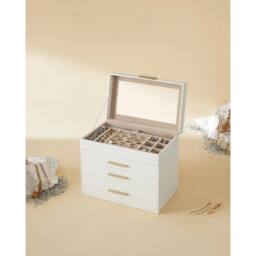 KORVIXA Jewellery Box with Glass Lid 4-Tier Jewellery Organiser in White - Size: 500mm - thumbnail 1
