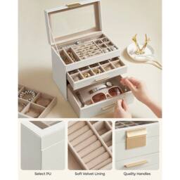 KORVIXA Jewellery Box with Glass Lid 4-Tier Jewellery Organiser in White - Size: 500mm - thumbnail 3