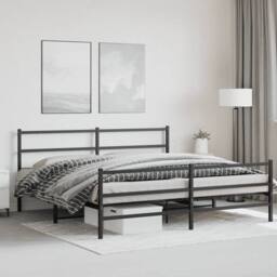 Berkfield Home Metal Bed Frame without Mattress with Footboard¬†Black 200x200cm in Black - Size: 200x200 cm - thumbnail 4
