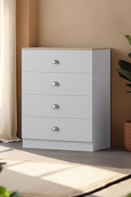 FWStyle 4 Drawer Chest Matt White Oak Effect Top Bedroom Furniture - image 1