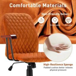 KORVIXA Velvet Office Chair Ergonomic Mid-back PC Desk Chair in Orange - Size: 100 cm x 100 cm - thumbnail 5