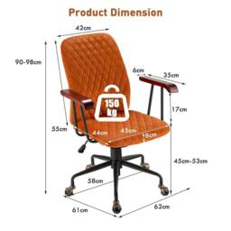 KORVIXA Velvet Office Chair Ergonomic Mid-back PC Desk Chair in Orange - Size: 100 cm x 100 cm - thumbnail 2