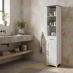 Wyld Haus Noka 163cm Tall Slim Wall Mounted Bathroom Linen Cabinet in White and - thumbnail 1