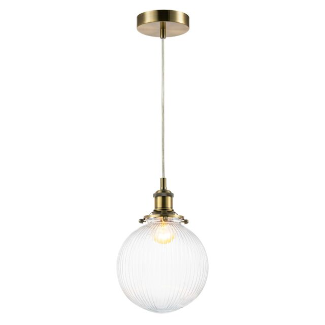 Happy Homewares Traditional Vintage Lantern Pendant Light with Clear Glass Ribbed Shade in Metallic Gold - image 1