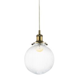 Happy Homewares Traditional Vintage Lantern Pendant Light with Clear Glass Ribbed Shade in Metallic Gold - thumbnail 2