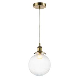 Happy Homewares Traditional Vintage Lantern Pendant Light with Clear Glass Ribbed Shade in Metallic Gold