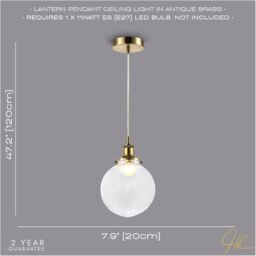 Happy Homewares Traditional Vintage Lantern Pendant Light with Clear Glass Ribbed Shade in Metallic Gold - thumbnail 6